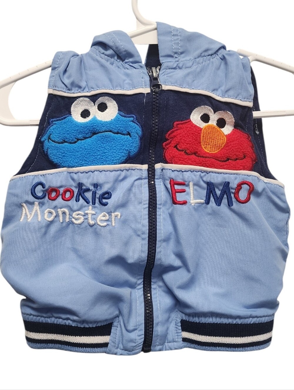 Sesame Street Elmo & Cookie Monster Hooded Puffer Vest 18M Blue Toddler